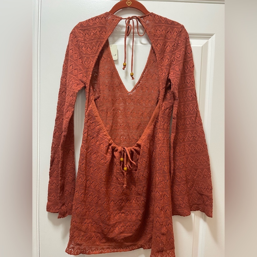 NWT. $88R Free People Sea Through Beach Mini Dress. Size S. Terracotta - Picture 3 of 7